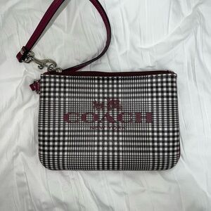 COACH Peyton Glen Plaid Print Small Wristlet in Cranberry